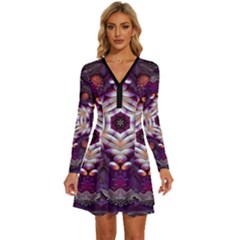 Rosette Kaleidoscope Mosaic Abstract Background Art Long Sleeve Deep V Mini Dress  by Vaneshop