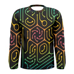 Circuit Hexagonal Geometric Pattern Background Pattern Men s Long Sleeve T-shirt