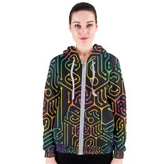 Circuit Hexagonal Geometric Pattern Background Pattern Women s Zipper Hoodie