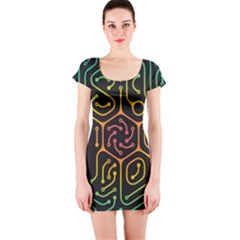 Circuit Hexagonal Geometric Pattern Background Pattern Short Sleeve Bodycon Dress by Vaneshop