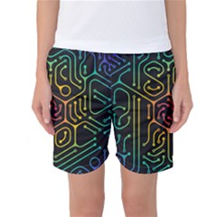 Circuit Hexagonal Geometric Pattern Background Pattern Women s Basketball Shorts by Vaneshop