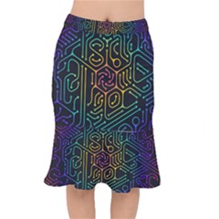 Circuit Hexagonal Geometric Pattern Background Pattern Short Mermaid Skirt by Vaneshop