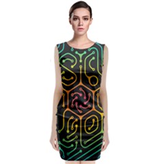 Circuit Hexagonal Geometric Pattern Background Pattern Sleeveless Velvet Midi Dress