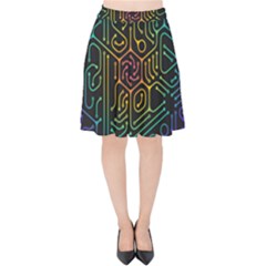 Circuit Hexagonal Geometric Pattern Background Pattern Velvet High Waist Skirt by Vaneshop