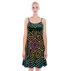 Circuit Hexagonal Geometric Pattern Background Pattern Spaghetti Strap Velvet Dress