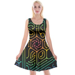 Circuit Hexagonal Geometric Pattern Background Pattern Reversible Velvet Sleeveless Dress