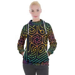 Circuit Hexagonal Geometric Pattern Background Pattern Women s Hooded Pullover