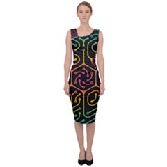 Circuit Hexagonal Geometric Pattern Background Pattern Sleeveless Pencil Dress by Vaneshop