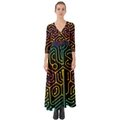 Circuit Hexagonal Geometric Pattern Background Pattern Button Up Boho Maxi Dress by Vaneshop