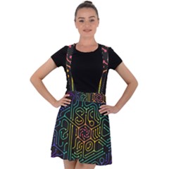 Circuit Hexagonal Geometric Pattern Background Pattern Velvet Suspender Skater Skirt by Vaneshop