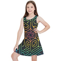 Circuit Hexagonal Geometric Pattern Background Pattern Kids  Lightweight Sleeveless Dress by Vaneshop