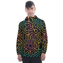 Circuit Hexagonal Geometric Pattern Background Pattern Men s Front Pocket Pullover Windbreaker