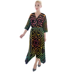 Circuit Hexagonal Geometric Pattern Background Pattern Quarter Sleeve Wrap Front Maxi Dress by Vaneshop