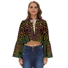 Circuit Hexagonal Geometric Pattern Background Pattern Boho Long Bell Sleeve Top