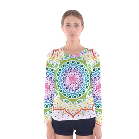 Mandala Pattern Rainbow Pride Women s Long Sleeve T-shirt by Vaneshop