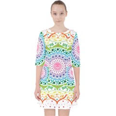 Mandala Pattern Rainbow Pride Quarter Sleeve Pocket Dress