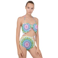 Mandala Pattern Rainbow Pride Scallop Top Cut Out Swimsuit by Vaneshop