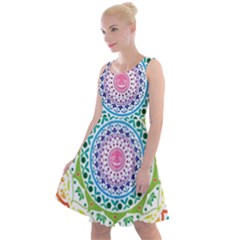 Mandala Pattern Rainbow Pride Knee Length Skater Dress by Vaneshop