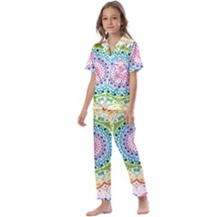 Mandala Pattern Rainbow Pride Kids  Satin Short Sleeve Pajamas Set by Vaneshop