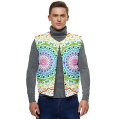 Mandala Pattern Rainbow Pride Men s Button Up Puffer Vest	