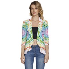 Mandala Pattern Rainbow Pride Women s 3/4 Sleeve Ruffle Edge Open Front Jacket by Vaneshop