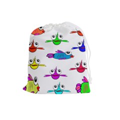 Fish Swim Cartoon Funnycute Drawstring Pouch (large) by Sapixe