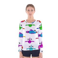 Fish Swim Cartoon Funnycute Women s Long Sleeve T-shirt