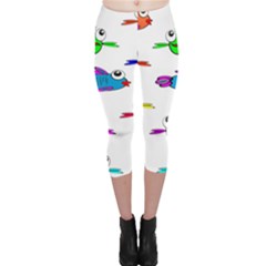 Fish Swim Cartoon Funnycute Capri Leggings  by Sapixe