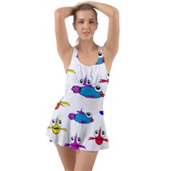 Fish Swim Cartoon Funnycute Ruffle Top Dress Swimsuit by Sapixe