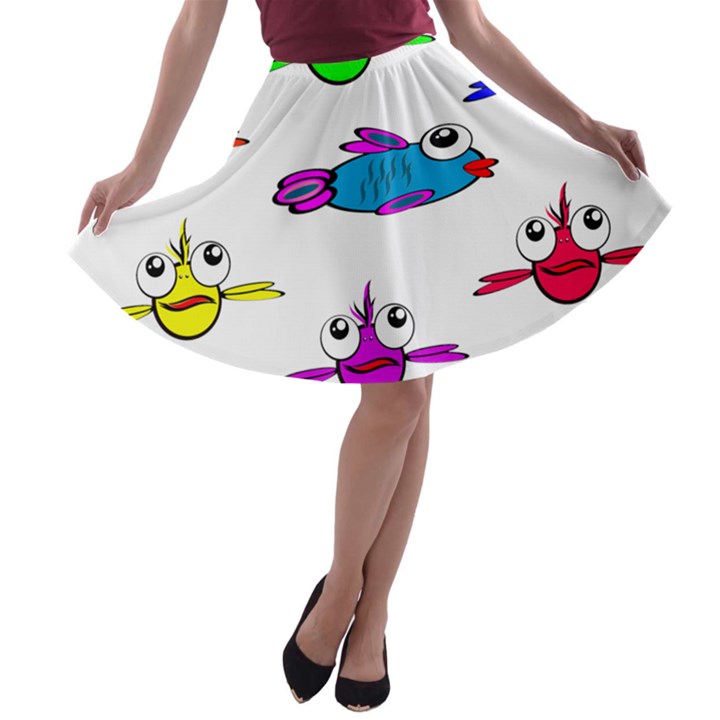 Fish Swim Cartoon Funnycute A-line Skater Skirt