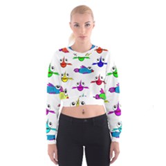 Fish Swim Cartoon Funnycute Cropped Sweatshirt by Sapixe