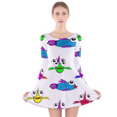 Fish Swim Cartoon Funnycute Long Sleeve Velvet Skater Dress