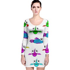 Fish Swim Cartoon Funnycute Long Sleeve Velvet Bodycon Dress