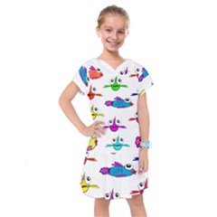 Fish Swim Cartoon Funnycute Kids  Drop Waist Dress by Sapixe