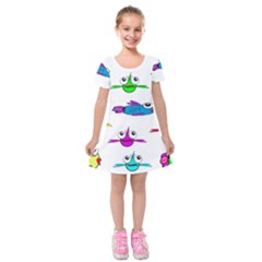 Fish Swim Cartoon Funnycute Kids  Short Sleeve Velvet Dress