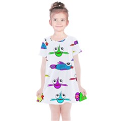 Fish Swim Cartoon Funnycute Kids  Simple Cotton Dress by Sapixe