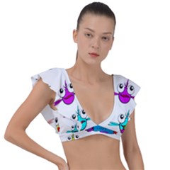 Fish Swim Cartoon Funnycute Plunge Frill Sleeve Bikini Top by Sapixe