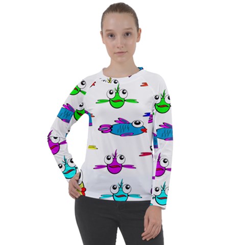 Fish Swim Cartoon Funnycute Women s Long Sleeve Raglan T-shirt by Sapixe