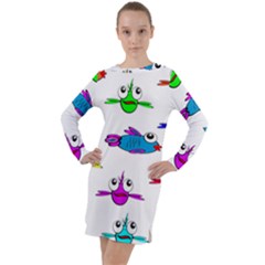 Fish Swim Cartoon Funnycute Long Sleeve Hoodie Dress by Sapixe