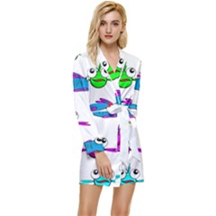 Fish Swim Cartoon Funnycute Long Sleeve Satin Robe by Sapixe