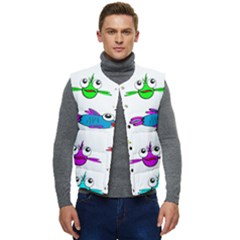 Fish Swim Cartoon Funnycute Men s Button Up Puffer Vest	