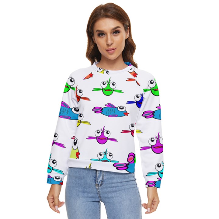 Fish Swim Cartoon Funnycute Women s Long Sleeve Raglan T-Shirt