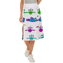 Fish Swim Cartoon Funnycute Midi Panel Skirt by Sapixe