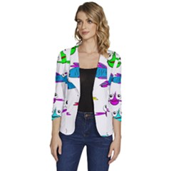 Fish Swim Cartoon Funnycute Women s One-button 3/4 Sleeve Short Jacket by Sapixe