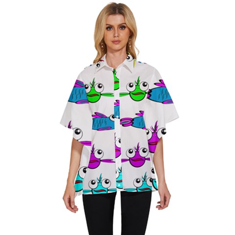 Fish Swim Cartoon Funnycute Women s Batwing Button Up Shirt by Sapixe