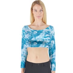 Blue Ocean Wave Texture Long Sleeve Crop Top by Jack14