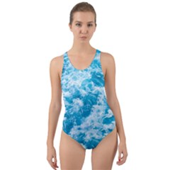 Blue Ocean Wave Texture Cut-out Back One Piece Swimsuit by Jack14