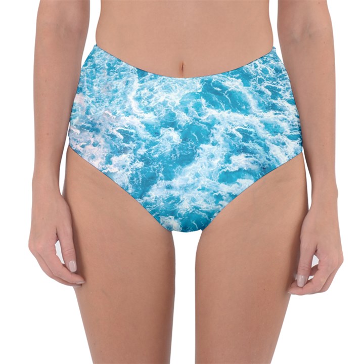 Blue Ocean Wave Texture Reversible High-Waist Bikini Bottoms