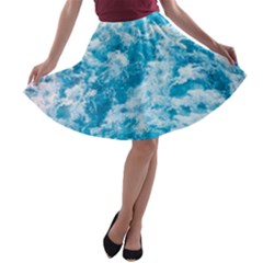 Blue Ocean Wave Texture A-line Skater Skirt by Jack14