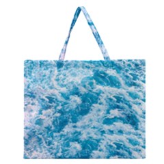 Blue Ocean Wave Texture Zipper Large Tote Bag by Jack14